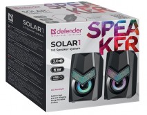 Акустическая 2.0 сист Defender Solar 1, черный, 6Вт, подсветка, питание от USB, 65401