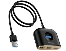 USB HUB Baseus Square round 4-in-1, USB3.0 to USB3.0+USB2.0*3, 1м, черный (CAHUB-AY01)