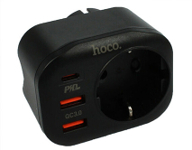 Сетевой адаптер Hoco NS3, 2 USB, 1 USB-C, 1 розетка, черный 