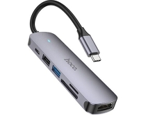Type-C HUB Hoco HB28 (HDTV+USB3.0+USB2.0+SD+TF+PD) серый 